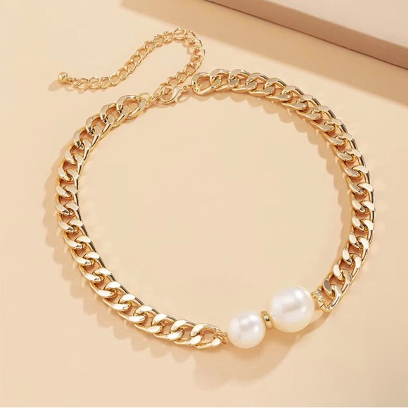 Zara 14K Gold Plated Pearl Choker Chain Necklace - Picture 3 of 5
